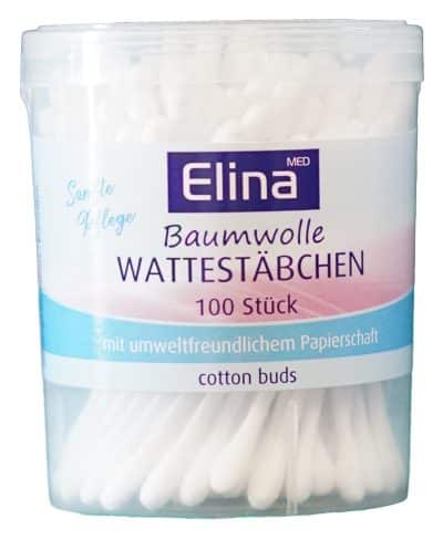 Vatové tyčinky, 100ks, plast. box, Elina
