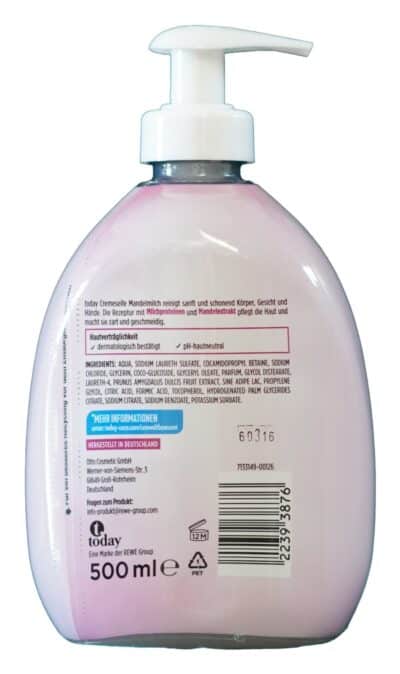 Tekuté mydlo, 500ml, Almond milk, Today – zadná strana