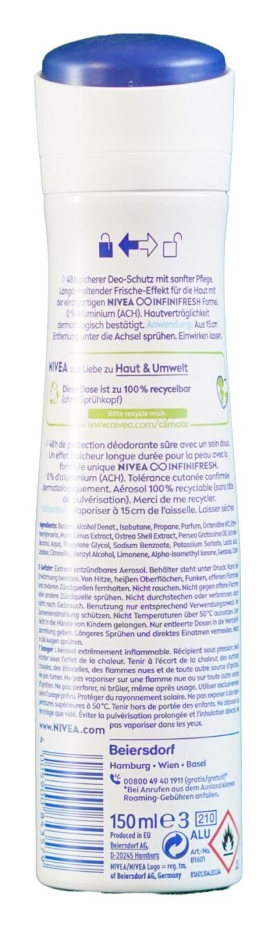 NIVEA Deodorant, 150ml, Fresh Natural – zadná strana
