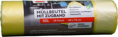 Vrecia na odpad, 50l, 20ks, Zaťahovacie, Žlté
